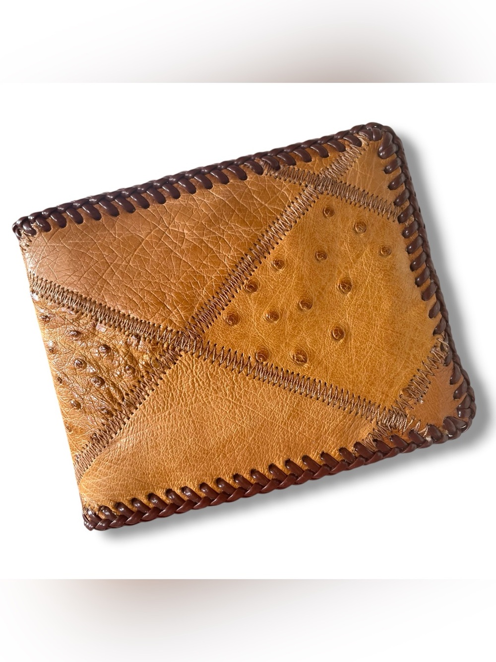 Artisan Slim Leather Multi-textured Diamond Patch Designed Brown Wallet Bi-Fold